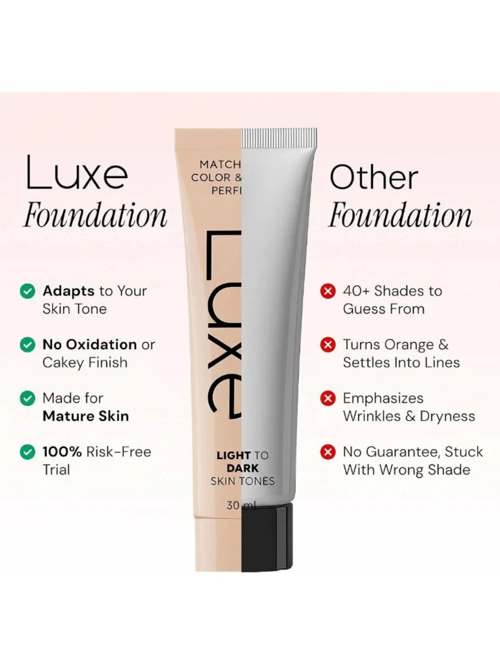 Luxe Color Changing Foundation - Light Shade, Flawless Finish, Hydrating Formula